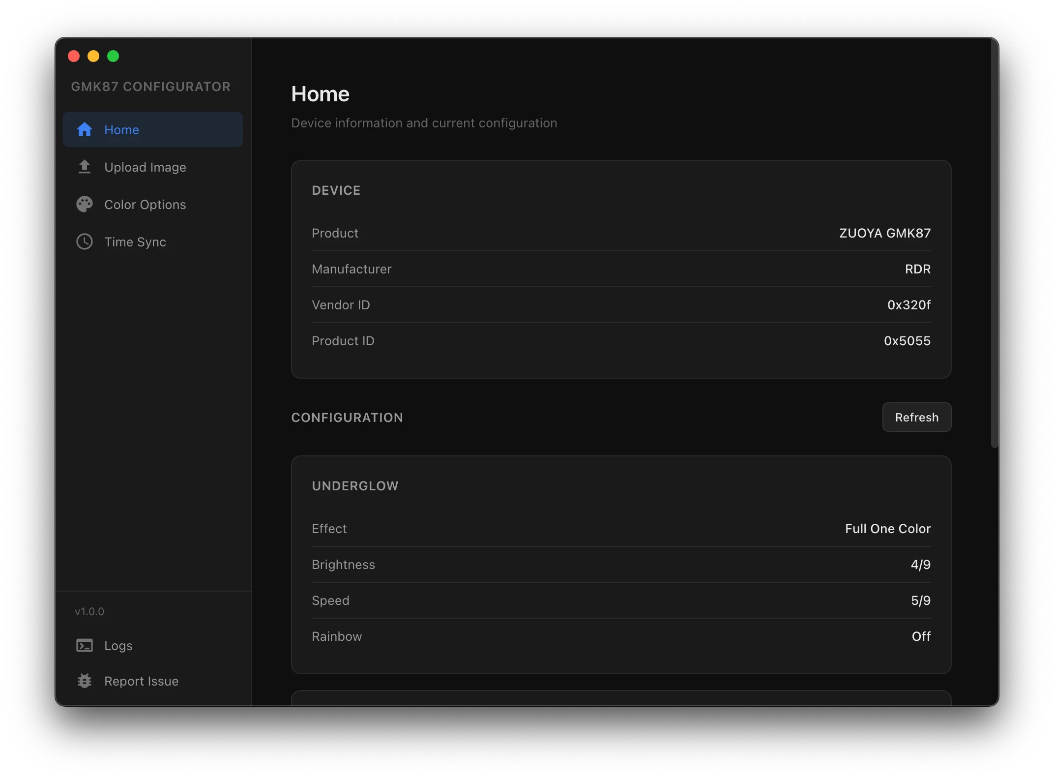 Screenshot of GMK87 Configurator project