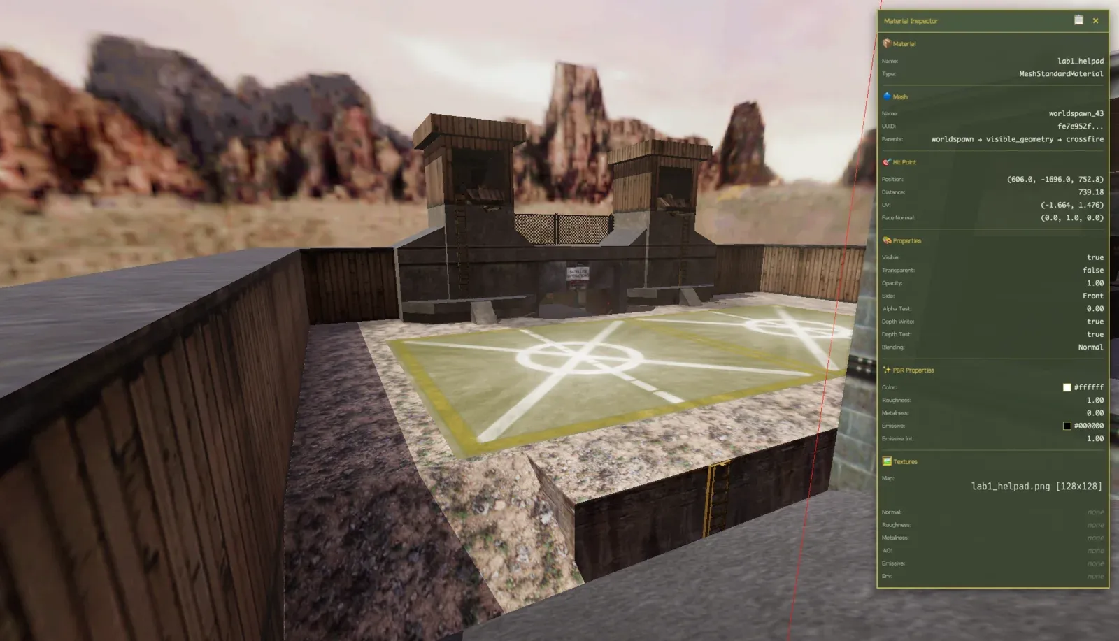 The material inspector open on a surface in crossfire