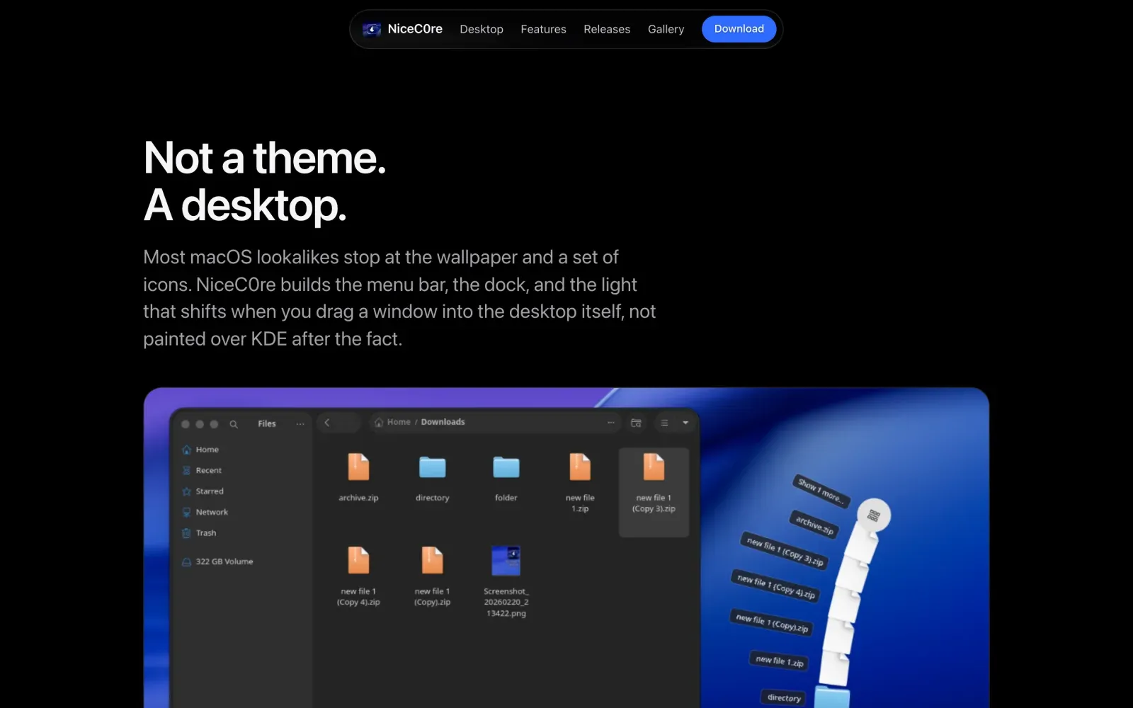 The desktop section of the pearOS website