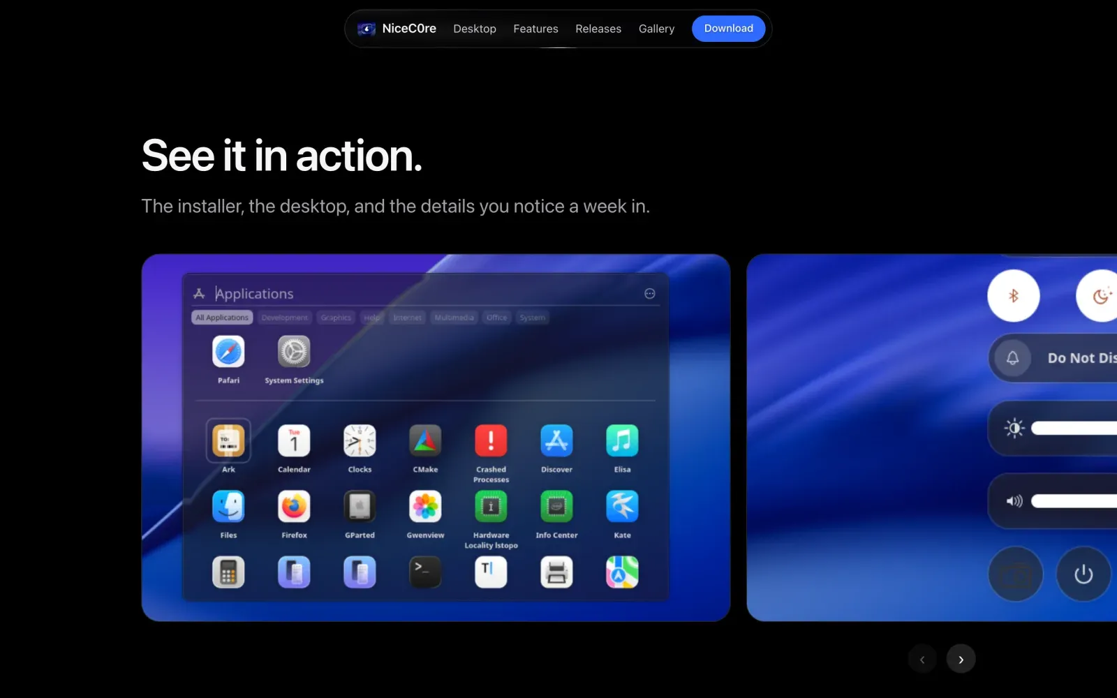 The gallery section of the pearOS website